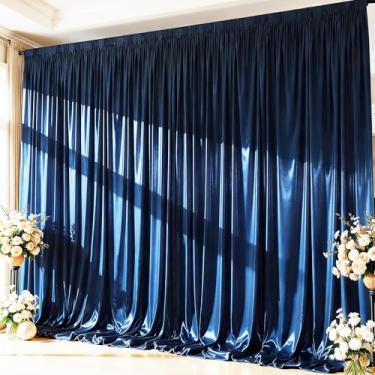 Imagem de Cortina de fundo com glitter azul marinho de 3 x 3 m para festas, 2 painéis de pano de fundo brilhante para casamento, aniversário, Natal, decoração de fundo