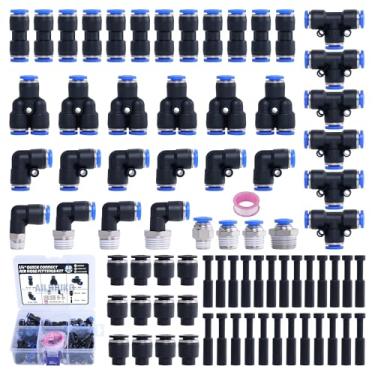 Imagem de Ailbiuko Kit sortido de 80 peças de conexão rápida de mangueira de ar de 1/10.2 cm, encaixe de pressão para conectar 1/20.3 cm 1/10.2 cm 3/20.3 cm NPT rosca pneumática linha de ar kit de encaixe de