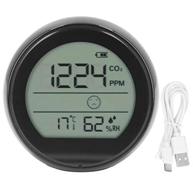 Imagem de Monitor de CO2 P8 Detector infravermelho de dióxido de carbono Testador de qualidade do ar com temperatura e umidade Sensor para plantio de estufa em laboratório Liga de zinco ABS (Preta)