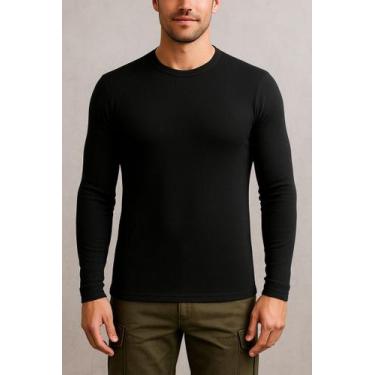 Imagem de Camiseta Térmica Masculina Slim Fitness Manga Longa, Preto, P