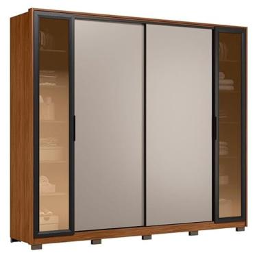 Imagem de GUARDA ROUPA DEMOBILE LAREDO CASAL 4 PORTAS COM 2 EM REFLECTA COM PE NOGUEIRA/NUDE PRIME TX