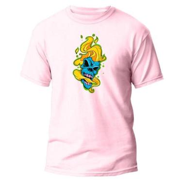 Imagem de  Camiseta Basica Algodão Premium Estampada Caveira Fogo - Pavesi, Rosa