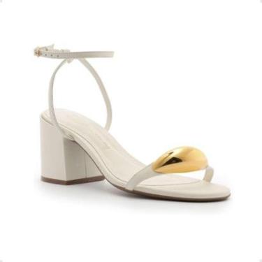 Imagem de Sandália Arezzo Couro Salto Bloco Metal Silvia Braz Branca-Feminino