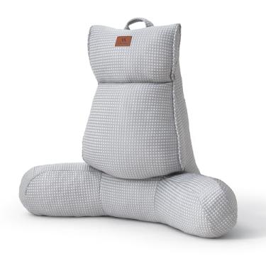 Imagem de Amélie Home Travesseiro de leitura refrescante para sentar na cama com bolso, encosto respirável, Qmax>0,37, suporte ergonômico com capa e alça laváveis, cinza refrescante, 63,5 cm