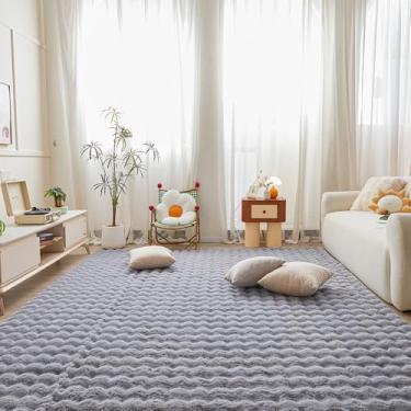 Imagem de Tapete de pelúcia de coelho cinza para quarto de sala de estar, sofá, 1,8 m x 2,5 m de pele sintética felpudo retangular para quarto de crianças e adolescentes, tapete peludo para berçário, decoração