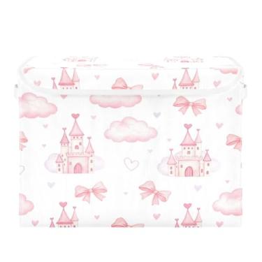 Imagem de Wassud Cestos de armazenamento dobráveis com tampas, castelos, nuvens, cestas organizadoras de tecido dobráveis para armário, decoração sazonal de casa 40 x 30 x 30 cm