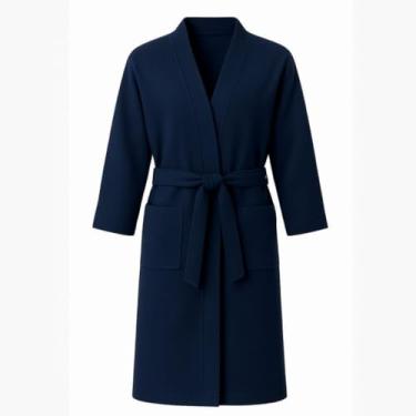 Imagem de Roupão de Banho Adulto Unissex 100% Poliéster Felpudo - Extra Macio, Absorvente e Ideal para Relaxamento Doméstico (Azul Marinho)