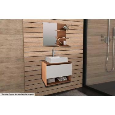 Imagem de Armário C/ Balcão Banheiro Suspenso Bn3606 S/cuba 60cm E Espelho Bn3608 Amêndoa - Tecno Mobili