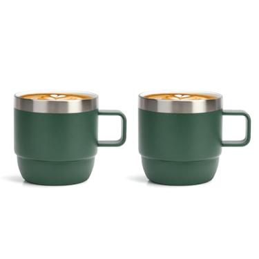 Imagem de Zenbo Caneca de café expresso/café de 170 g com alça, parede dupla isolada a vácuo 18/8 copos revestidos de cerâmica de aço inoxidável, café, chá, bebidas quentes e frias, sem suor, seguro para