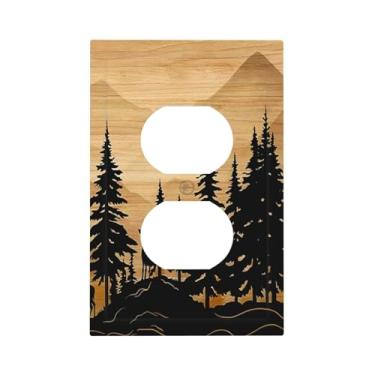 Imagem de wyehjut Capa de tomada de madeira de pinheiro rústico floresta capa de interruptor de luz placa de parede decorativa veado campo fazenda placa de interruptor marrom tomada placa frontal para cozinha