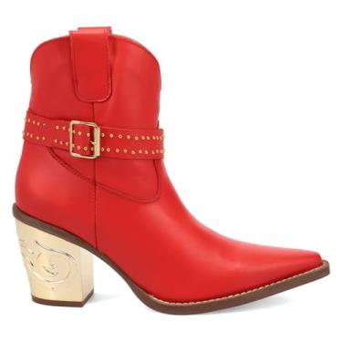 Imagem de Dingo Bota feminina Milano Studded Snip Toe Pull on Western, Vermelho, 35