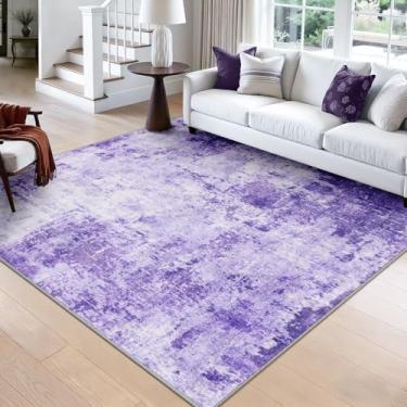 Imagem de RELEANY Tapetes laváveis, quadrados, 2,4 m, antiderrapantes, modernos, abstratos, macios para sala de estar, entrada, quarto, berçário, estampa impressa, roxo, cinza, rosa, branco