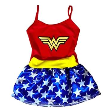 Imagem de Fantasia Menina Infantil Menina, Vestido com Tiara e Bracelete, Vermelho Azul Amarelo com Estrelas, Tamanho G