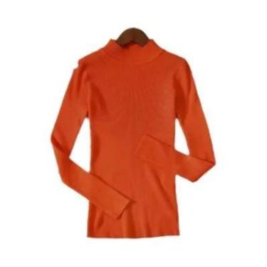 Imagem de Suéter Feminino De Gola Alta Em Malha Macia, Ajuste Slim, Cor Sólida, 