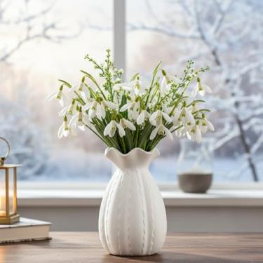 Imagem de Vaso de cerâmica branca com borda de babados e textura recortada - Vaso de flores exclusivo de 21,6 cm para grama dos pampas e centros de mesa, vaso decorativo boho/fazenda para sala de estar, mesa de