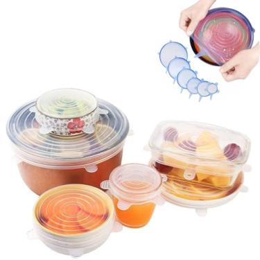 Imagem de Kit C/ 6 Tampas de Silicone Universal Flexíveis e Reutilizáveis – Vedação Hermética para Potes, Panelas, Frutas e Geladeira (Cor Transparente)