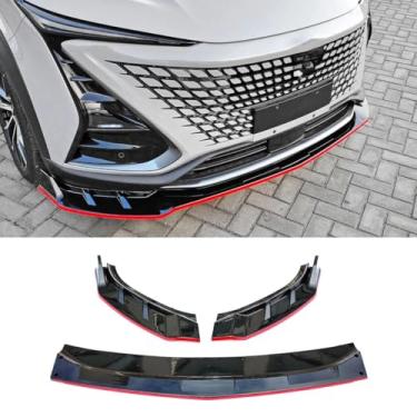 Imagem de Peça de modificação do difusor de lábio do spoiler do para-choque dianteiro do carro compatível com UNI-T 2020-2022 capa protetora de para-choque acessórios para carro (preto vermelho)