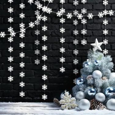 Imagem de Kit de guirlanda de floco de neve branco pérola gelado decorações de natal penduradas flocos de neve decoração de árvore Streamer bandeirinha para festa de inverno no país das maravilhas aniversário casamento ano novo chá de bebê decoração de casa