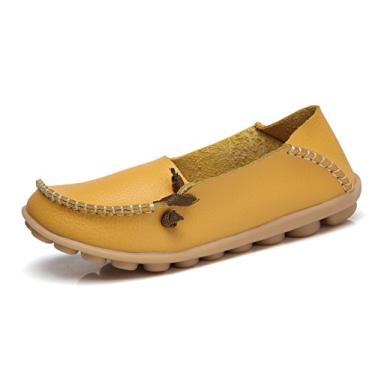 Imagem de VenusCelia Mocassim feminino confortável para caminhada, Amarelo, 40