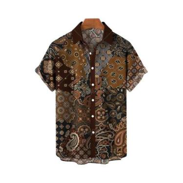 Imagem de Camisa Havaiana Masculina plus Size 3D Com Estampa Geométrica De Flor 