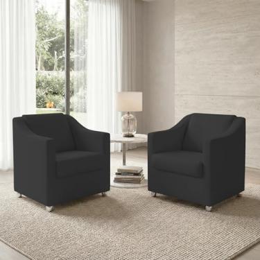 Imagem de Kit 2 Poltronas Para Sala Decorativas Cadeiras Reforçadas Para Recepção Consultório Escritório Pé Cromado Suede Preto - Clique E Decore