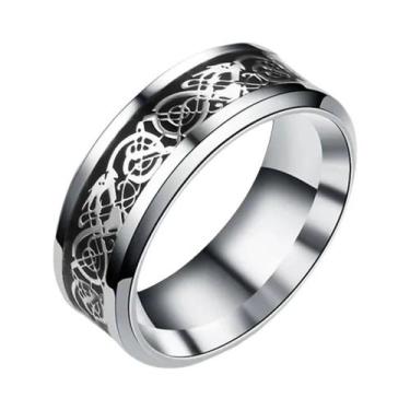 Imagem de Anel Masculino De Tungstênio Preto De 8mm Com Dragão Celta E Faixa De 