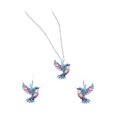 Imagem de Conjunto De Colar E Brincos De Pássaro Bebedor De Mel Em Acrílico Colo