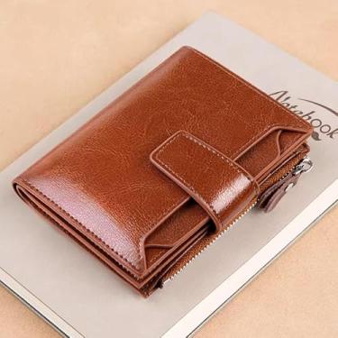 Imagem de Carteira feminina pequena, porta-cartões com zíper, mini bolsa dobrável compacta e bolso para moedas e 10 janelas para identidade, organizador de couro para cartões, dinheiro e itens essenciais