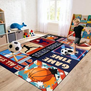 Imagem de Tapete para sala de jogos 22 x 30,5 cm – Tapete temático esportivo de basquete para meninos, quarto, bola infantil, jogar, tapete grande