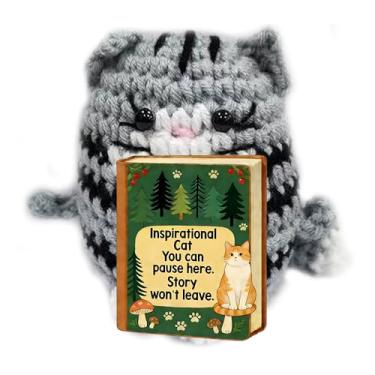 Imagem de Mini gato fofo positivo, animal inspirador feito à mão com cartões de afirmação, presente de apoio emocional para mulheres, dia dos namorados, sala de aula, aniversário, inauguração de casa, troca de