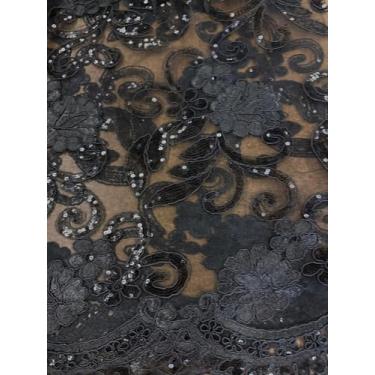 Imagem de Sedona Designz Tecido de renda floral Queen com cordão de 127 cm de largura com lantejoulas – Tecido bordado de malha com bordas recortadas para formatura, vestidos de noiva, decoração e projetos de