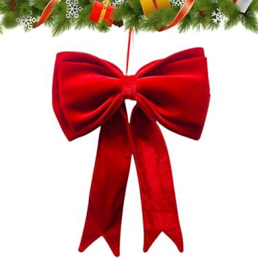 Imagem de Laços de Natal de veludo, decoração de feriado de 48 x 63 cm - Enfeite de Natal pendurável, para porta da frente guirlanda de escritório, , peitoril de janela, cornija, parede, jardim, quintal