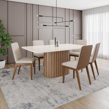 Imagem de Conjunto Mesa Solana 160cm com Vidro 06 Cadeiras Pietra Marrom/Off White/Caramelo