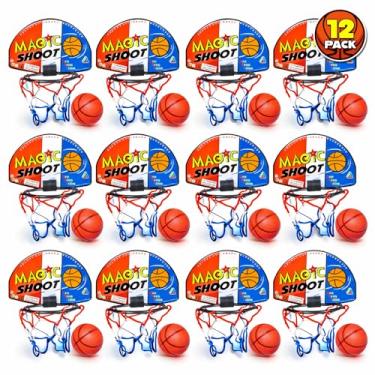 Imagem de ArtCreativity Mini jogo de basquete (12 conjuntos). Cada conjunto inclui 1 mini bola, 1 rede de prancha traseira e fita de montagem, cesta de basquete interna para crianças, lembrancinhas de festa de