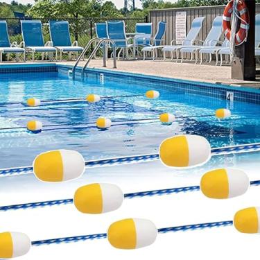 Imagem de Linhas flutuantes de corda de segurança para piscina de 7 a 20 m | Marcadores de faixa divisores brancos e amarelos para corrida | Boia de piscina durável para natação competitiva (L23 m)