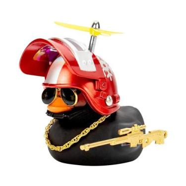 Imagem de Pato De Borracha Amarelo E Preto Com Hélice Para Capacete De Bicicleta