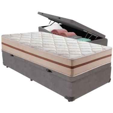 Imagem de Cama Box Baú Cinza E Colchão Classic 26 Cm Molas Ensacadas Solteiro Anjos