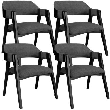 Imagem de Kit 4 Cadeiras Sala De Jantar Estar Living Estofada Suran L02 Preto Linho Cinza Escuro - Lyam Decor