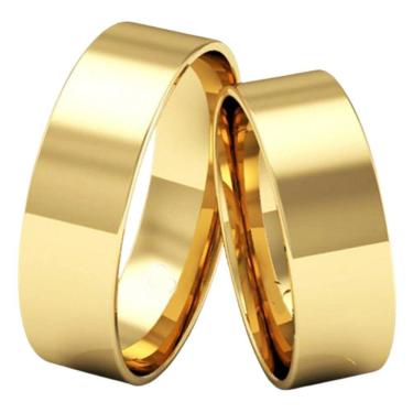 Imagem de Par De Alianças Quadrada 6mm Aço Inox Casamento Banhado Ouro Tamanho:15-16