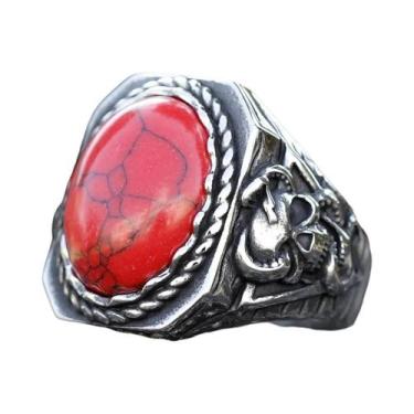 Imagem de Anel Masculino De Caveira Em Aço Inoxidável 316L Com Pedra Turca E Zir