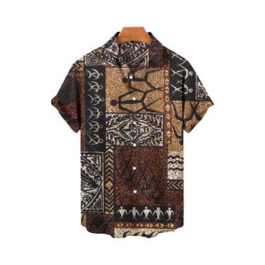 Imagem de Camisa Havaiana Masculina plus Size 3D Com Estampa Geométrica De Flor 