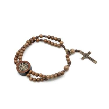 Imagem de Terço Pulseira São Bento contas em madeira 4 mm AR0948 - Artigos Relig