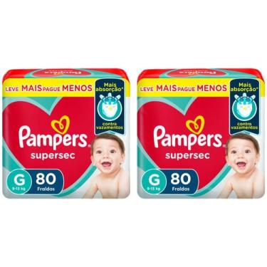 Imagem de Kit Fraldas Pampers Supersec Tam. G - 9 a 13kg 2 Pacotes com 80 Unidad