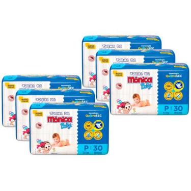 Imagem de Kit Fralda Turma da Mônica Baby Tam. P 3 a 5kg - 6 Pacotes com 30 Unid