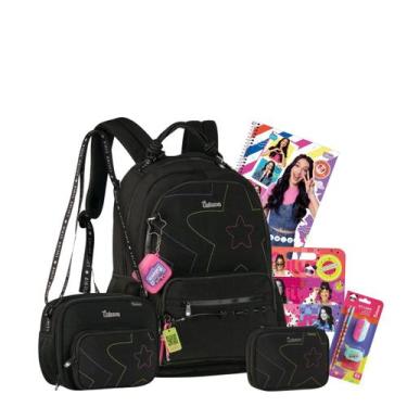 Imagem de Kit Mochila Costas Luluca Lancheira Térmica Estojo Escolar, Preto