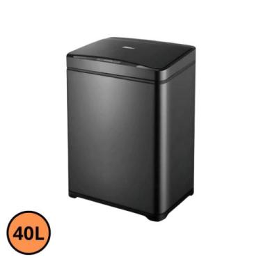 Imagem de Lixeira Automática Retangular 40L com Sensor em Aço Preta - GLOBALMIX