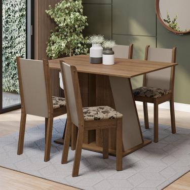 Imagem de Conjunto Sala De Jantar Mesa Tampo De Madeira 4 Cadeiras Rustic/crema/bege Marrom Sophie Madesa Rustic/crema/bege Marrom