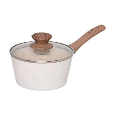 Imagem de Panela Aluminio Cerâmica Antiaderente 16cm Mimo Style Marmol Cook Com Fundo Triplo Indução 1,3 Litros E Tampa De Vidro