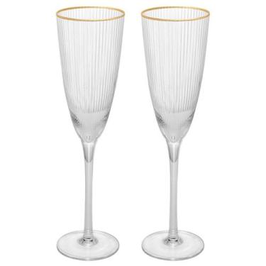 Imagem de Conjunto 2 taças para champanhe de vidro com borda dourada lines 300 m