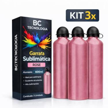 Imagem de Kit 3x Garrafa de Alumínio Rose com Tampa Bola para Sublimação 600ml -